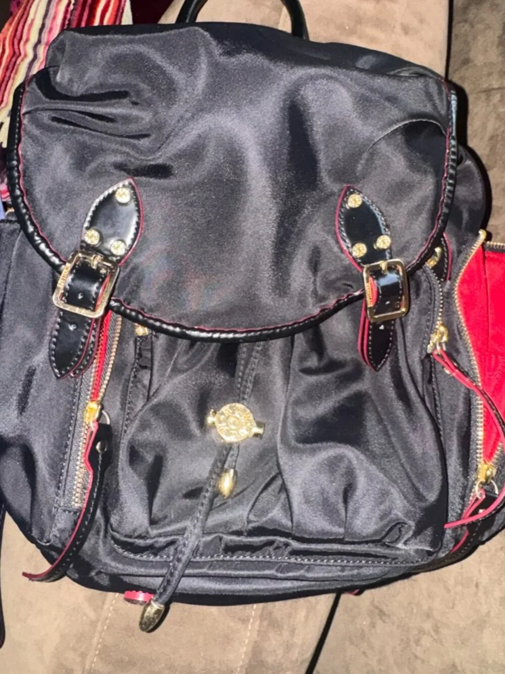 Stylish Black MZ Wallace nylon and leather backpack in excellent condition